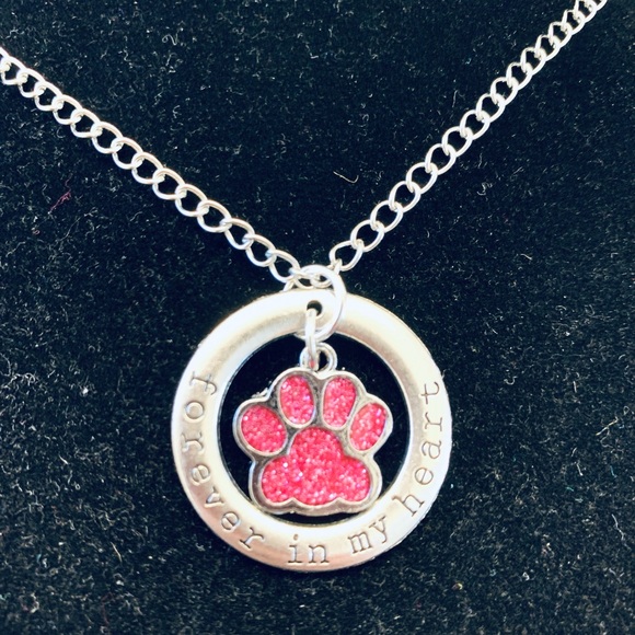 Pet Memorial “Forever in my heart” necklace with crystal paw print charm - Picture 3 of 7